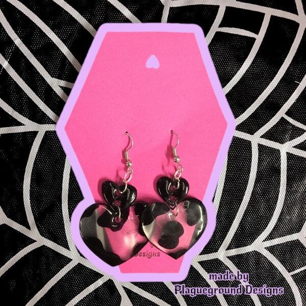 Retro Cow Print Heart Earrings