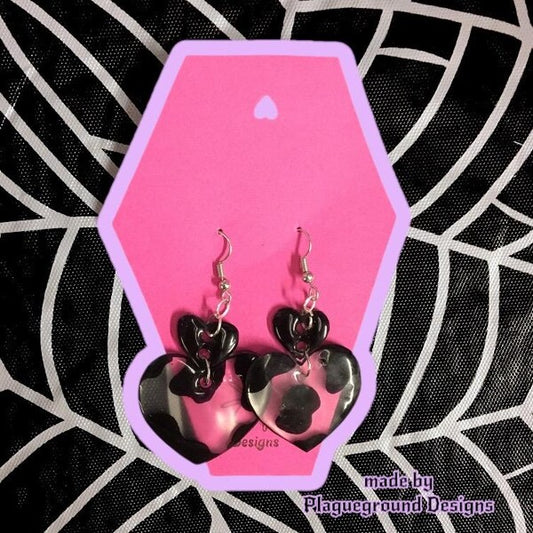 Retro Cow Print Heart Earrings