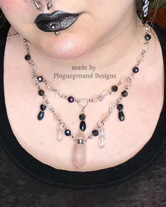 Rose Quartz Vial Layered Necklace (One of a Kind)